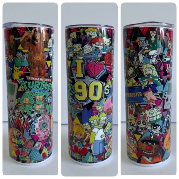 90s Retro Cartoon Collage 20oz Skinny Tumbler - Picture 1 of 4